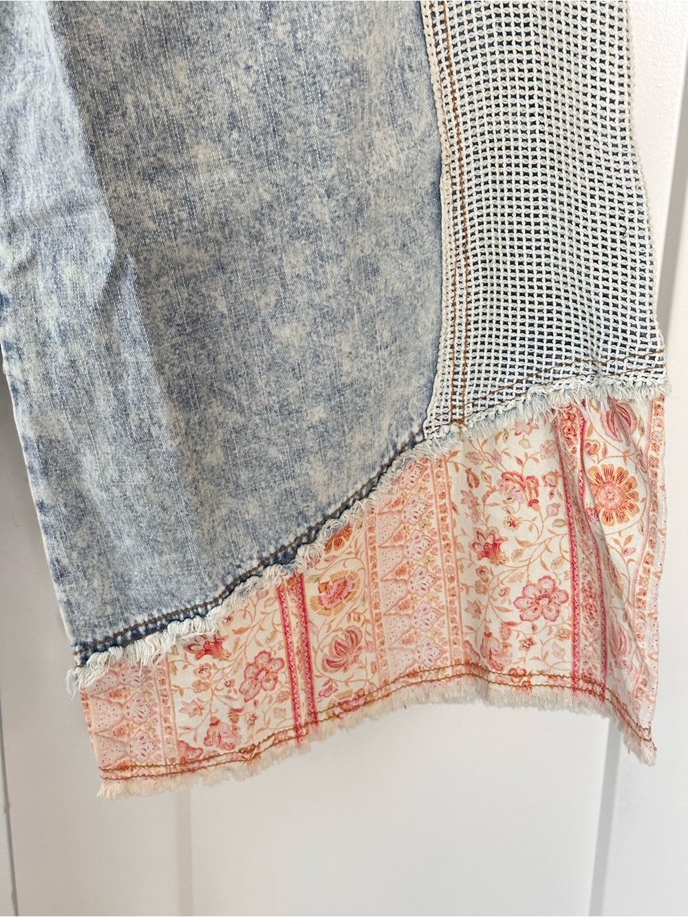 NEW POL patchwork raw edge pants in vintage denim - Picture 9 of 13